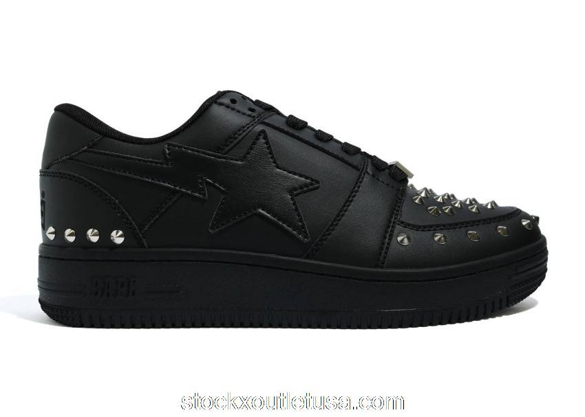Outlet A Bathing Ape Bape Sta Low 20th Anniversary Black Silver Studded 1G80-191-015-BLK
