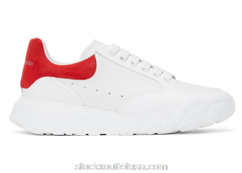 Outlet Alexander McQueen Court Trainers White Red 634619WHZ969676