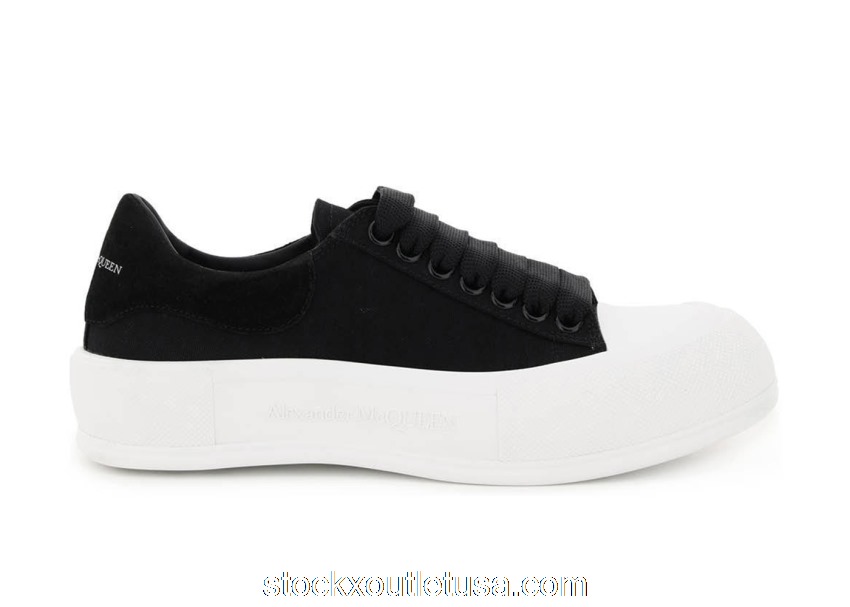Outlet Alexander McQueen Deck Skate Plimsoll Lace-Up Black (W) 654593W4MV71070
