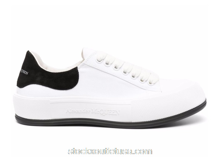 Outlet Alexander McQueen Deck Skate Plimsoll Lace-Up White Black 654594W4MV79061