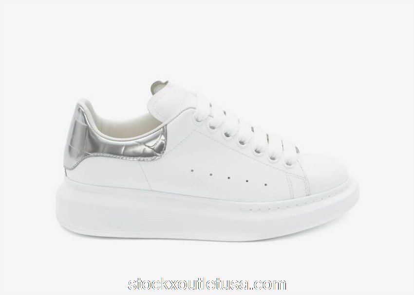 Outlet Alexander McQueen Oversized White Silver Croco (W) 553770WHYBQ9071