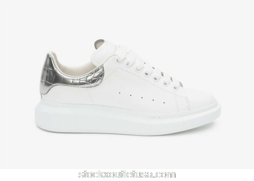 Outlet Alexander McQueen Oversized White Silver Croco 625162WHYBQ9071