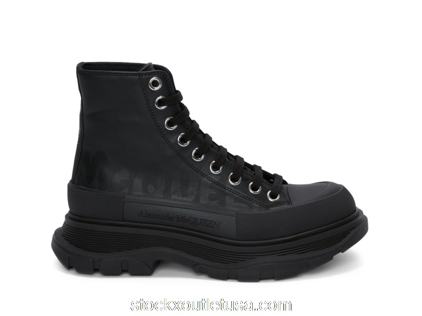 Outlet Alexander McQueen Tread Slick Boot Graffiti Black Black (W) 676718W4RQ21000
