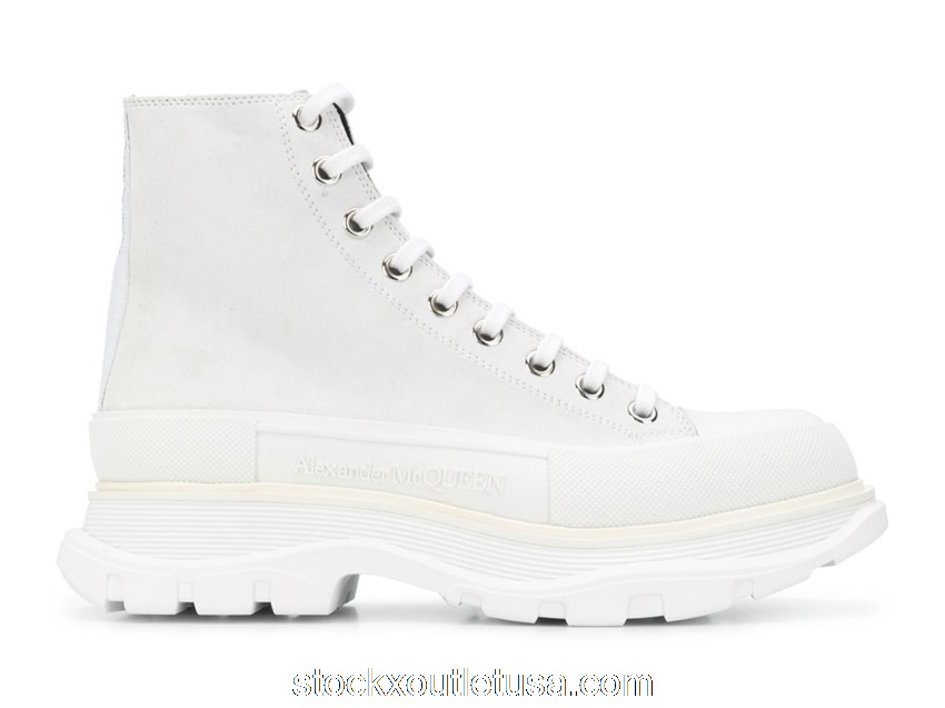 Outlet Alexander McQueen Tread Slick Boot Leather White White 627206WHBGN