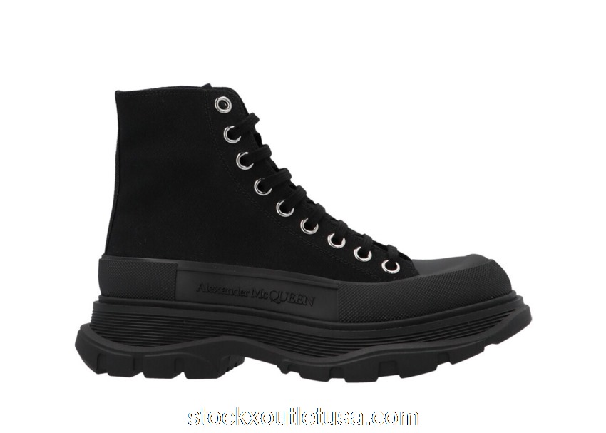 Outlet Alexander McQueen Tread Slick Lace Up Boot Black (W) 611706W4MV21000