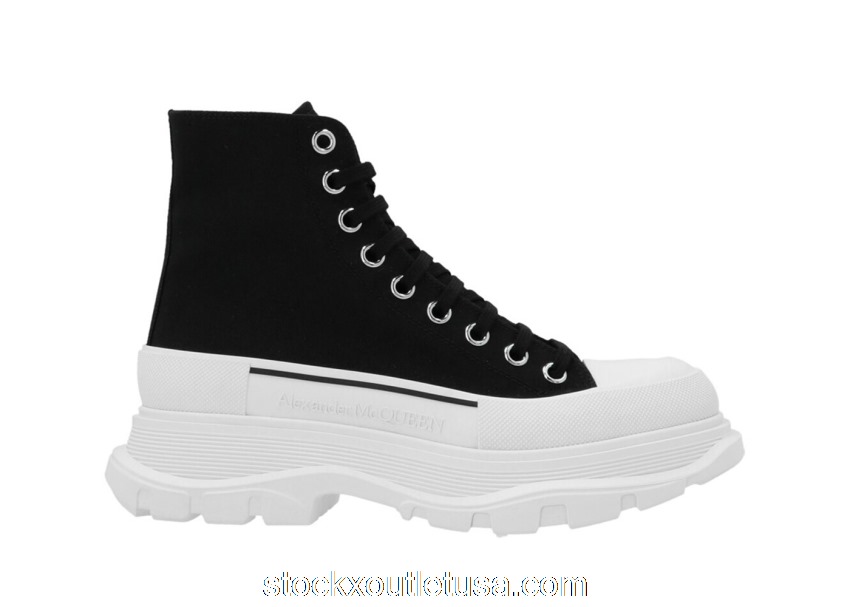 Outlet Alexander McQueen Tread Slick Lace Up Boot Black White (W) 611706W4MV21070