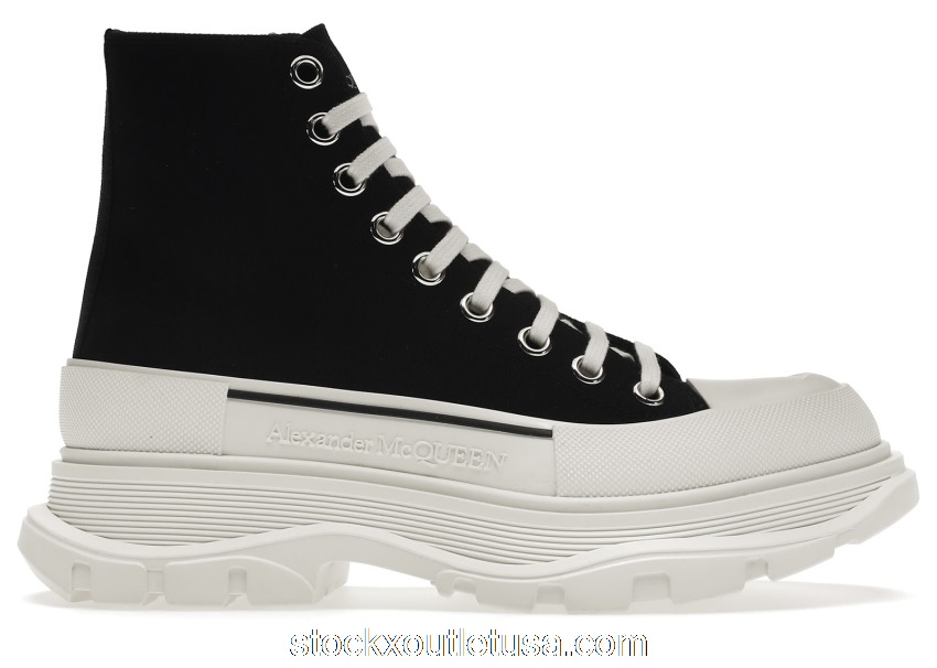 Outlet Alexander McQueen Tread Slick Lace Up Boot Black White 604254W4MV21070