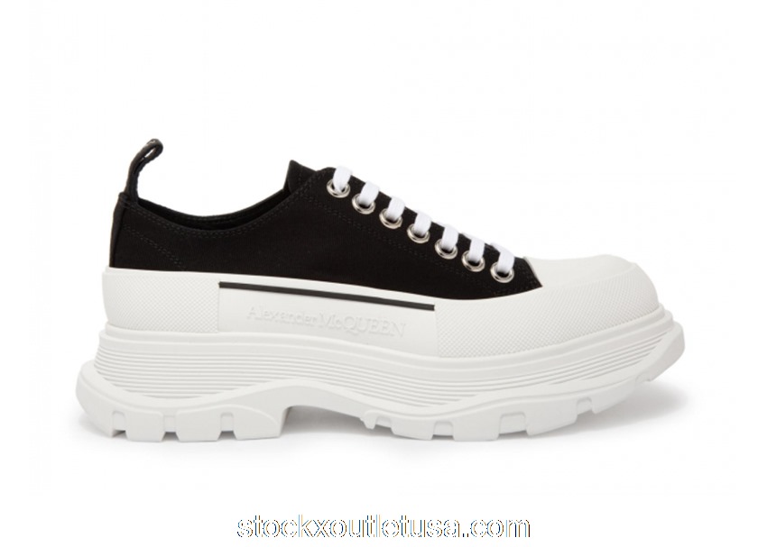 Outlet Alexander McQueen Tread Slick Low Lace Up Black White (W) 611705W4L321070