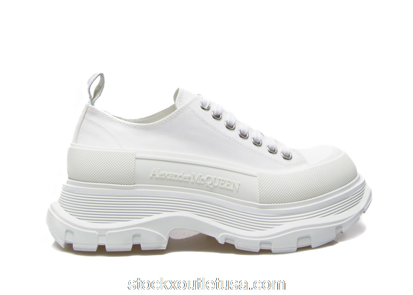 Outlet Alexander McQueen Tread Slick Low Lace Up White White (W) 611705W4MV29000