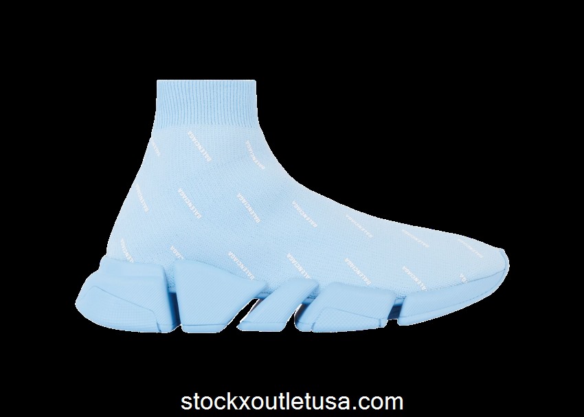 Outlet Balenciaga All Over Logo Speed 2.0 Light Blue (W) 617196W2DBO4122