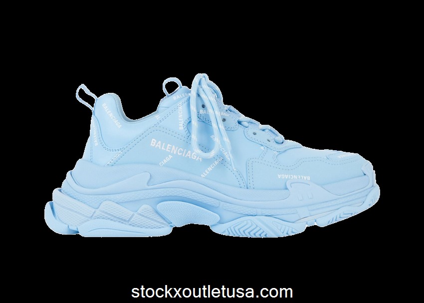 Outlet Balenciaga All Over Logo Triple S Blue Grey (W) 524039W2FA14090