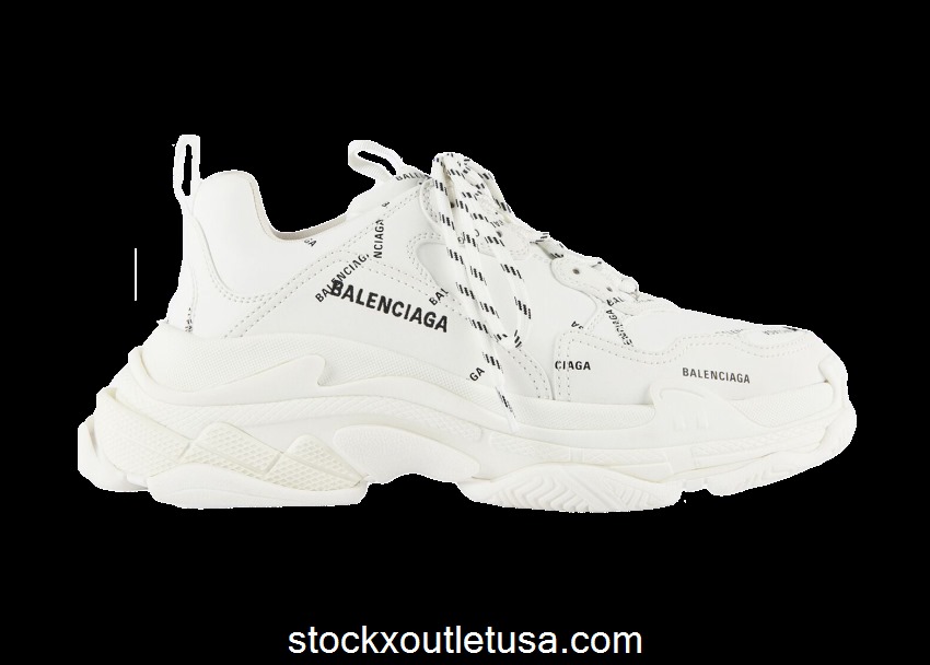 Outlet Balenciaga All Over Logo Triple S White Black 536737W2FA19010