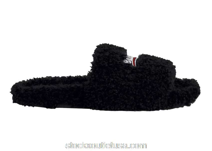 Outlet Balenciaga Furry Slide Black White (W) 654261W2DO11096