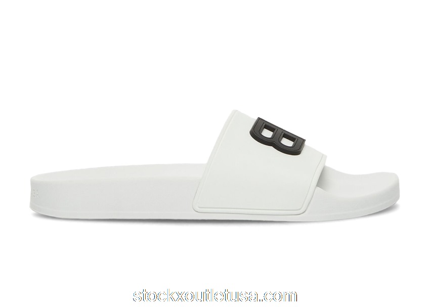 Outlet Balenciaga Pool Slides 3D BB Logo Black White 656434W1S8B9034 / 656395W1S8B9034