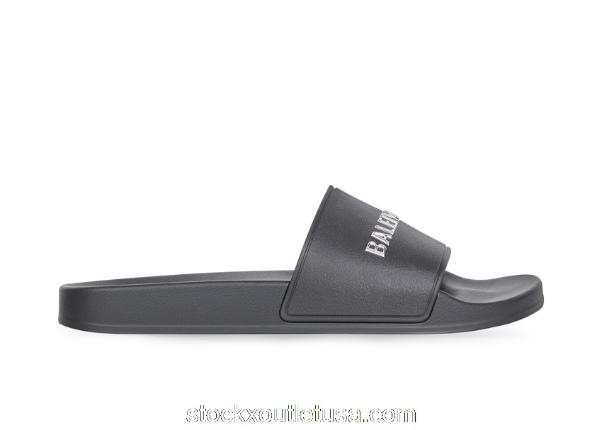 Outlet Balenciaga Pool Slides Black Chrome Logo 565826W1S8C1081
