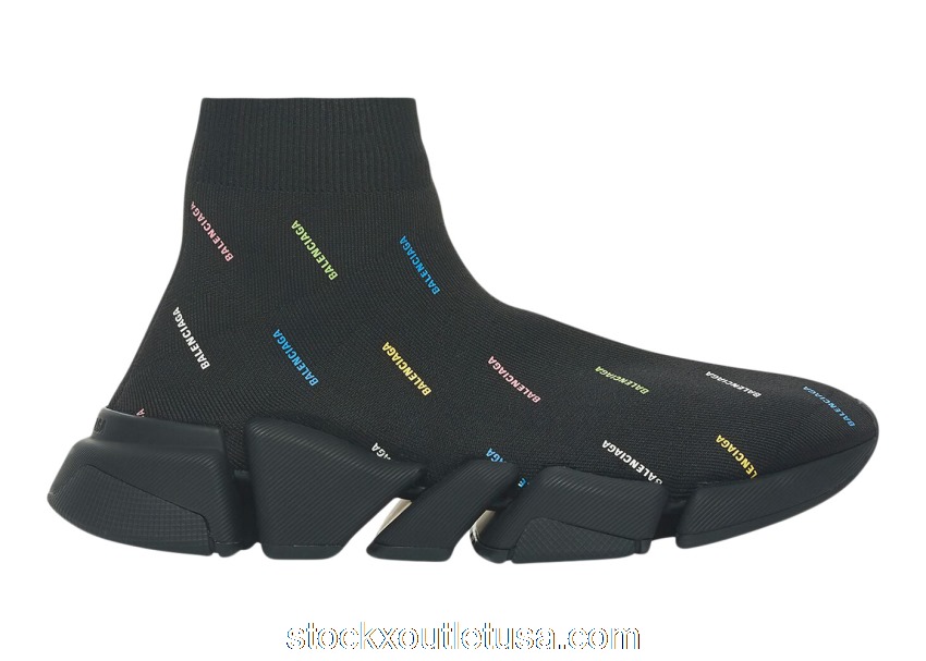 Outlet Balenciaga Speed 2.0 AllOver Logo Recycled Knit Black Multicolor (W) 617196W2DF01088
