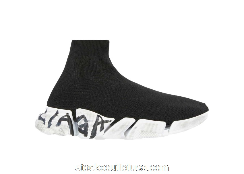 Outlet Balenciaga Speed 2.0 Graffiti Recycled Knit Black (W) 617196W2DD41091
