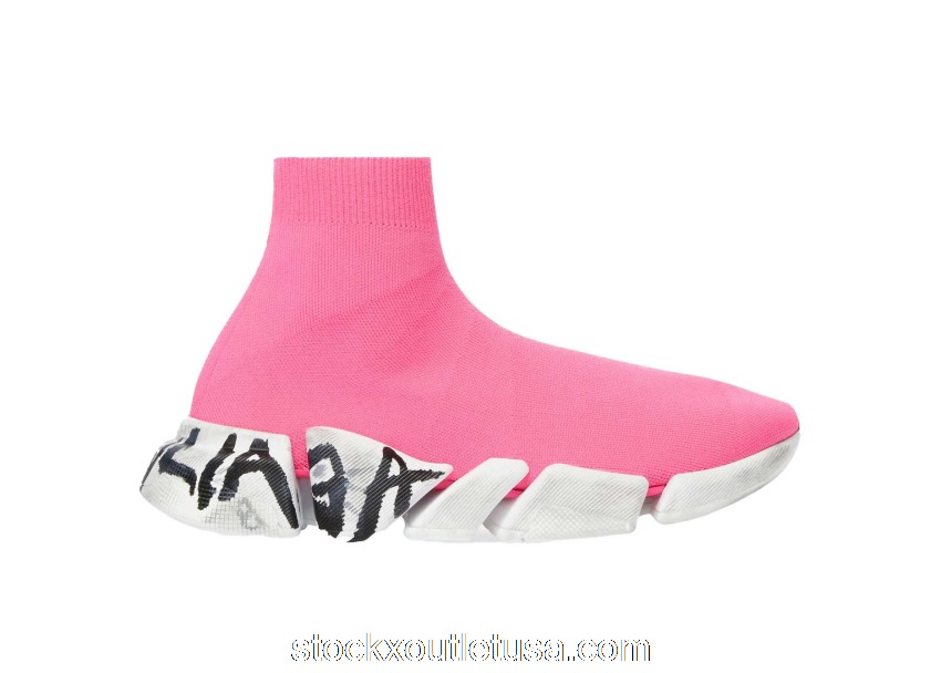 Outlet Balenciaga Speed 2.0 Graffiti Recycled Knit Fluo Pink (W) 617196W2DD55091