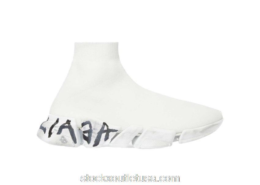 Outlet Balenciaga Speed 2.0 Graffiti Recycled Knit White (W) 617196W2DD42091