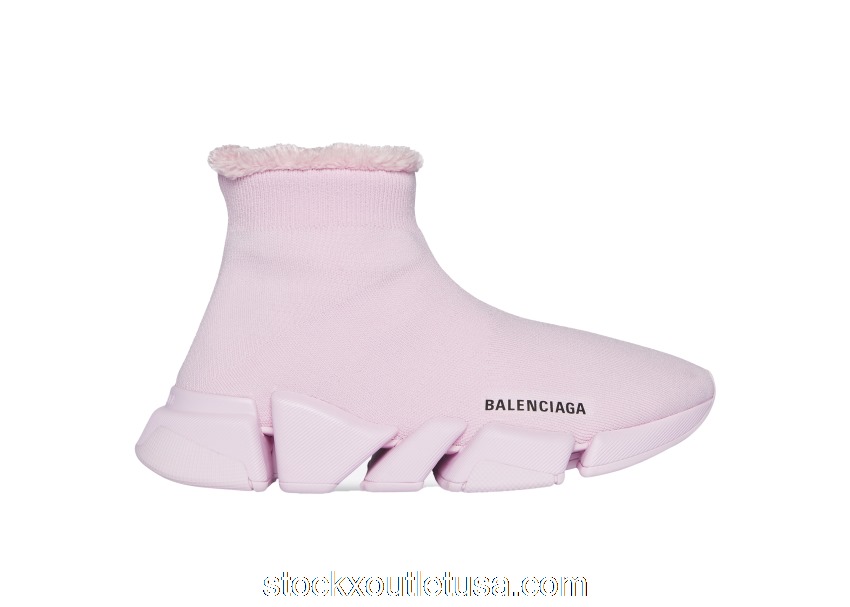 Outlet Balenciaga Speed 2.0 Recycled Knit Fake Fur Pink (W) 669789W2DI35601