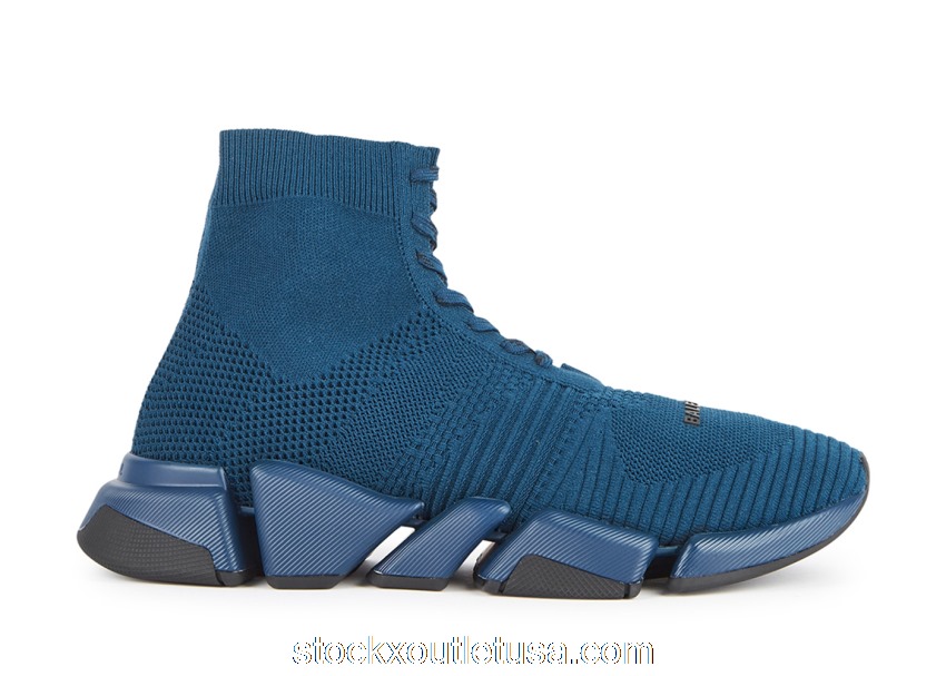 Outlet Balenciaga Speed 2.0 Stretch-Knit Lace Up Navy 617258W2DB24410