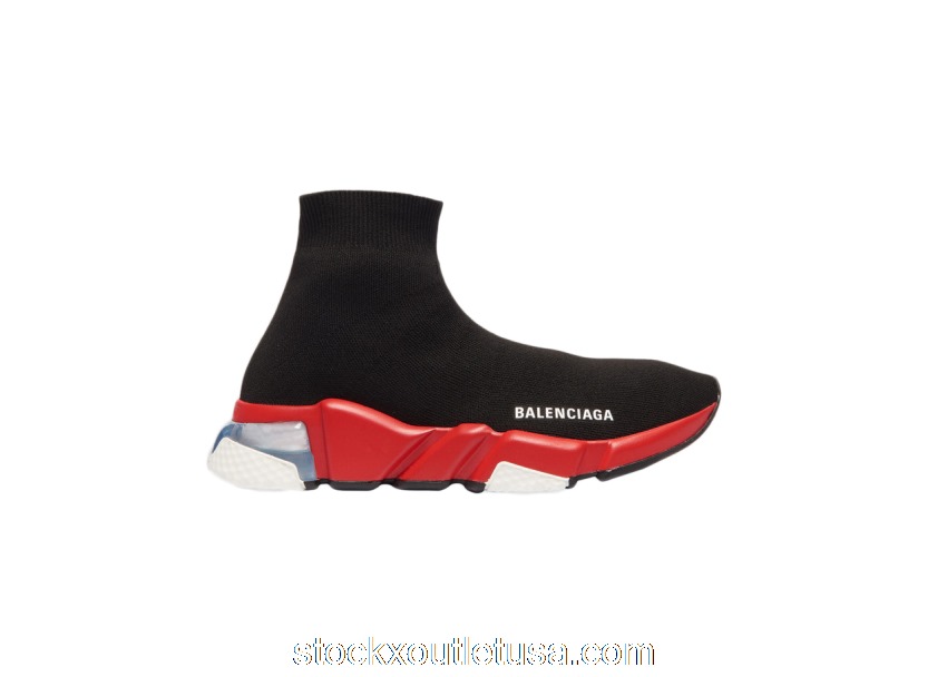Outlet Balenciaga Speed Clear Sole Black Red 607544W05GH1038