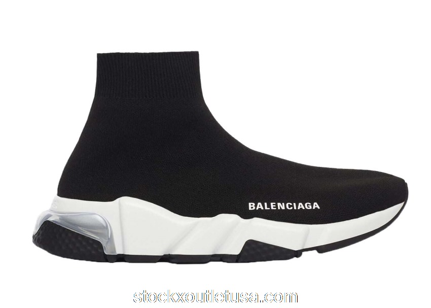Outlet Balenciaga Speed Clear Sole Black White (W) 607543W2DB61010