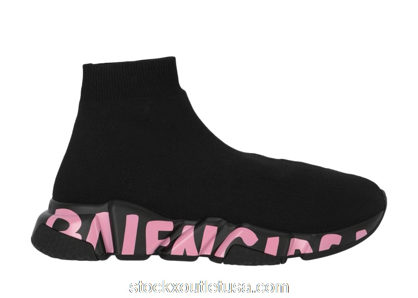 Outlet Balenciaga Speed Graffiti Black Black Pink (W) 605942W2DB71156