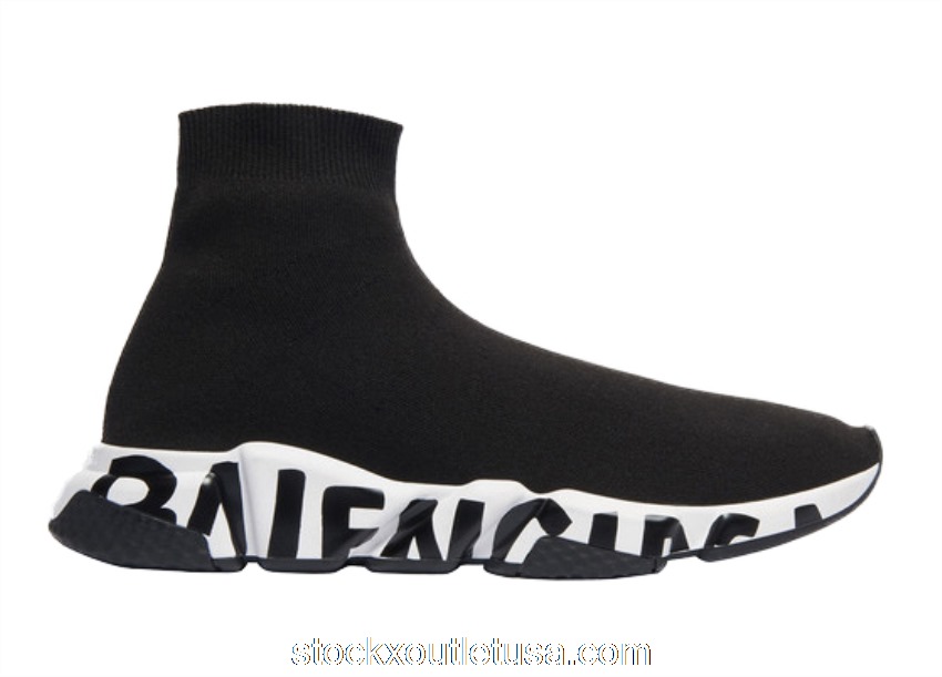 Outlet Balenciaga Speed Graffiti Trainers Black White 605972W05GE1015 / 645334W2DB71015