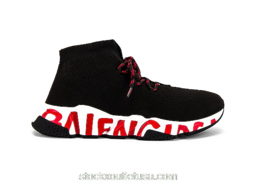Outlet Balenciaga Speed Lace Up Black Red 621611W05GE1006