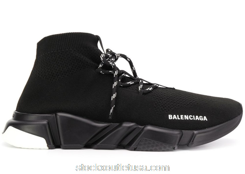 Outlet Balenciaga Speed Lace Up Black White Sole 587289 W1703