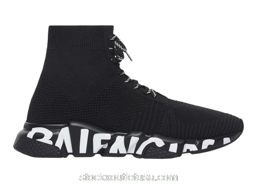 Outlet Balenciaga Speed Lace Up Graffiti Recycled Knit Black 617251W2DB71006