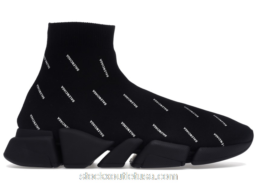 Outlet Balenciaga Speed Trainer 2.0 All Over Logo Black White 617239W2DB01090 / 617239W2DBO1090