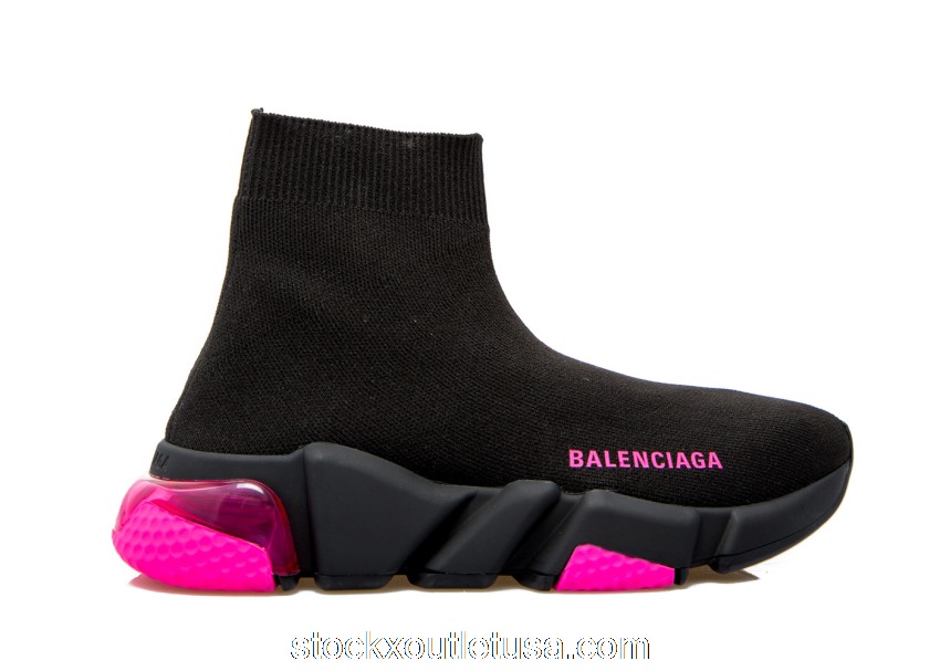 Outlet Balenciaga Speed Trainer Clear Sole Black Fluo Pink (W) 607543W2DBW1051