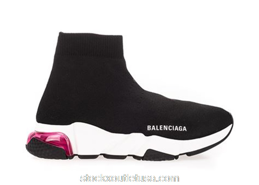 Outlet Balenciaga Speed Trainer Clear Sole Black Red (W) 607543W2DB61014