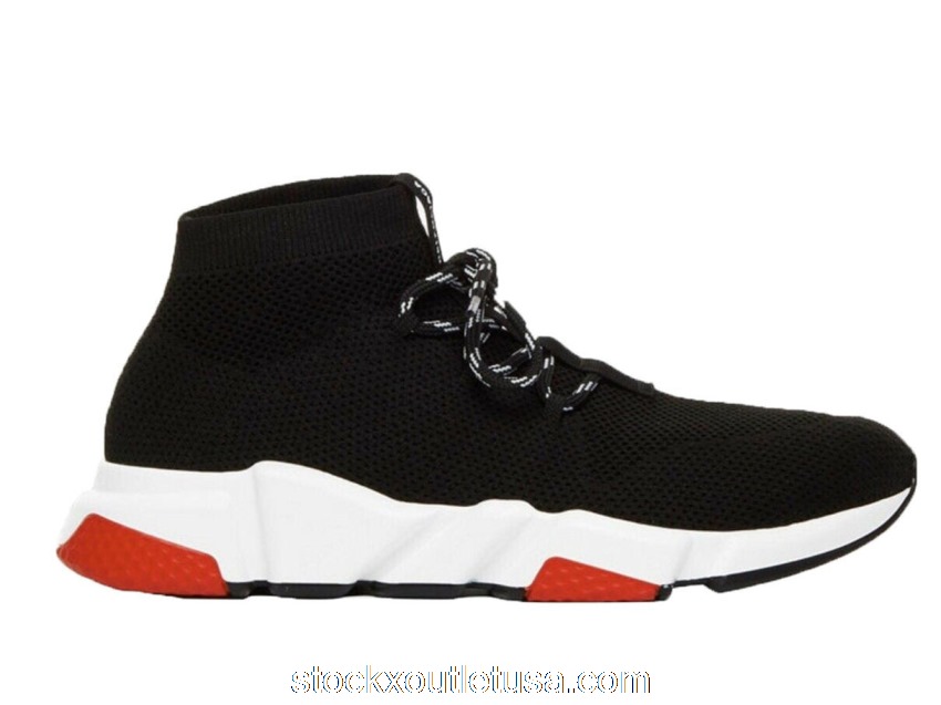 Outlet Balenciaga Speed Trainer Lace Up Black Black White Red 530357W07U01000