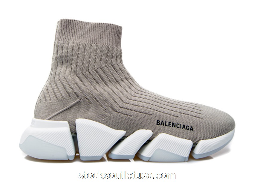 Outlet Balenciaga Speed Trainer Rib-Knit Light Gray 654020W2D811391