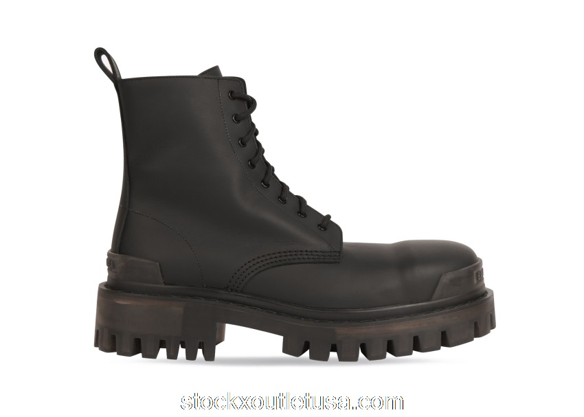 Outlet Balenciaga Strike 20mm Boots Black Rubber Effect Calfskin (W) 600970WBBO01000