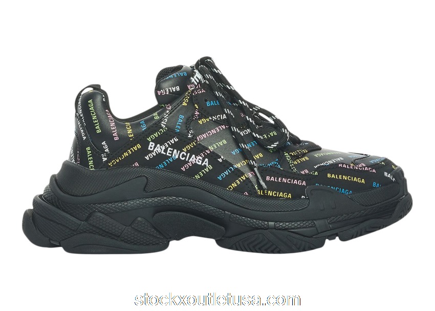 Outlet Balenciaga Triple S AllOver Logo Black Multicolor 536737W2FA81083