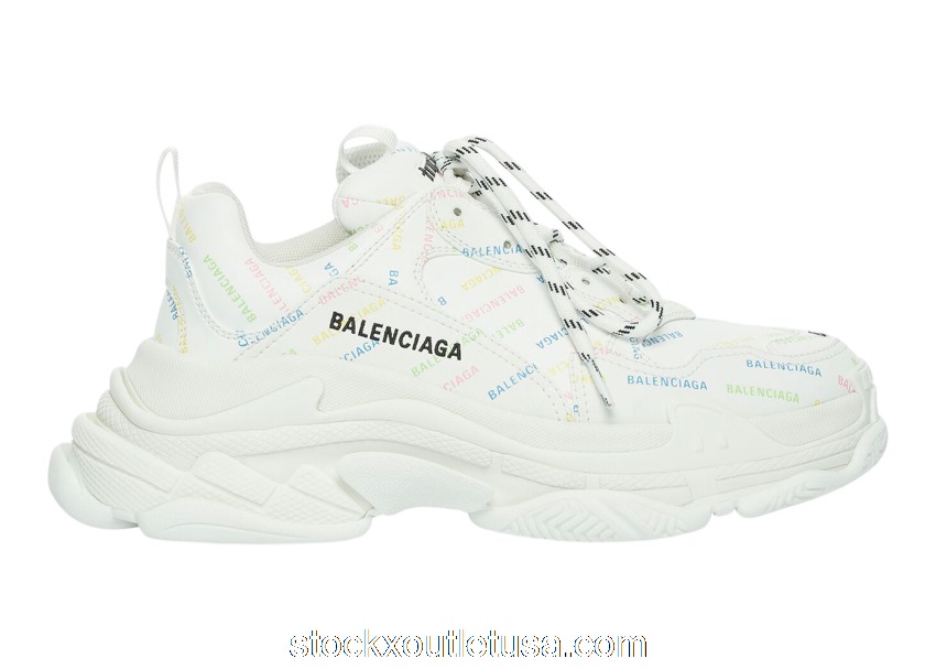 Outlet Balenciaga Triple S AllOver Logo White Multicolor (W) 524039W2FA89083