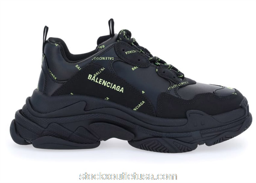Outlet Balenciaga Triple S Allover Logo Black Green 536737W2FA11070