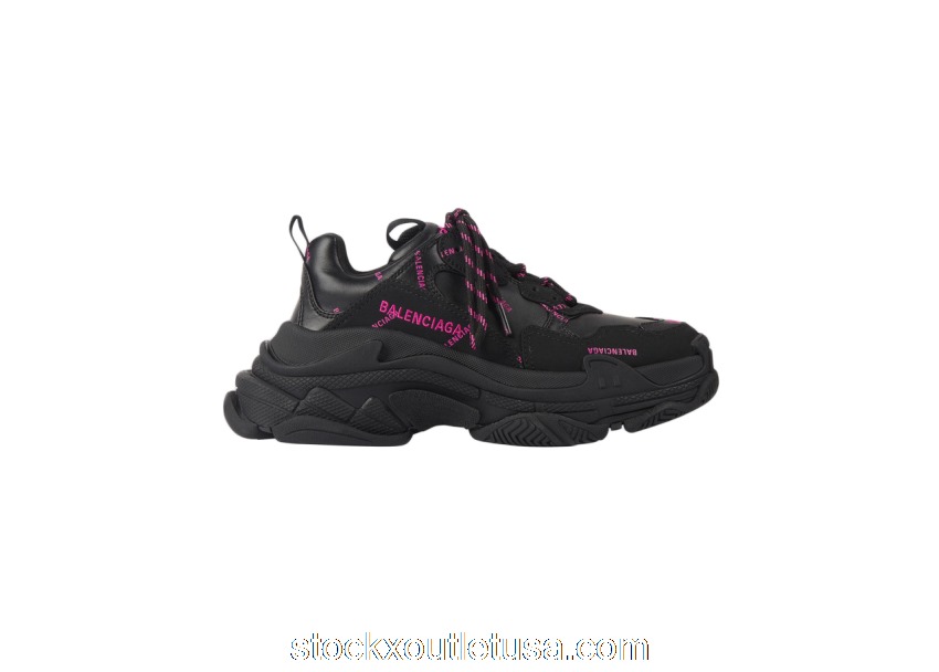 Outlet Balenciaga Triple S Allover Logo Black Pink (W) 524039W2FA11050
