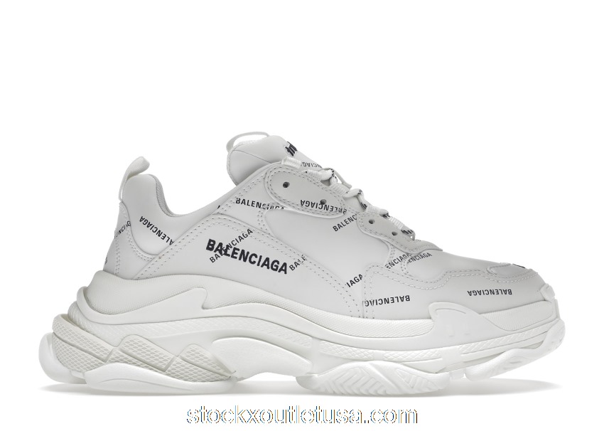 Outlet Balenciaga Triple S Allover Logo White (W) 524039W2FA19010