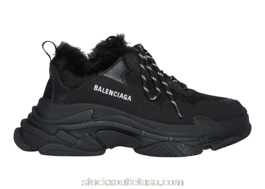 Outlet Balenciaga Triple S Fake Fur Black 668563W3CQ51000