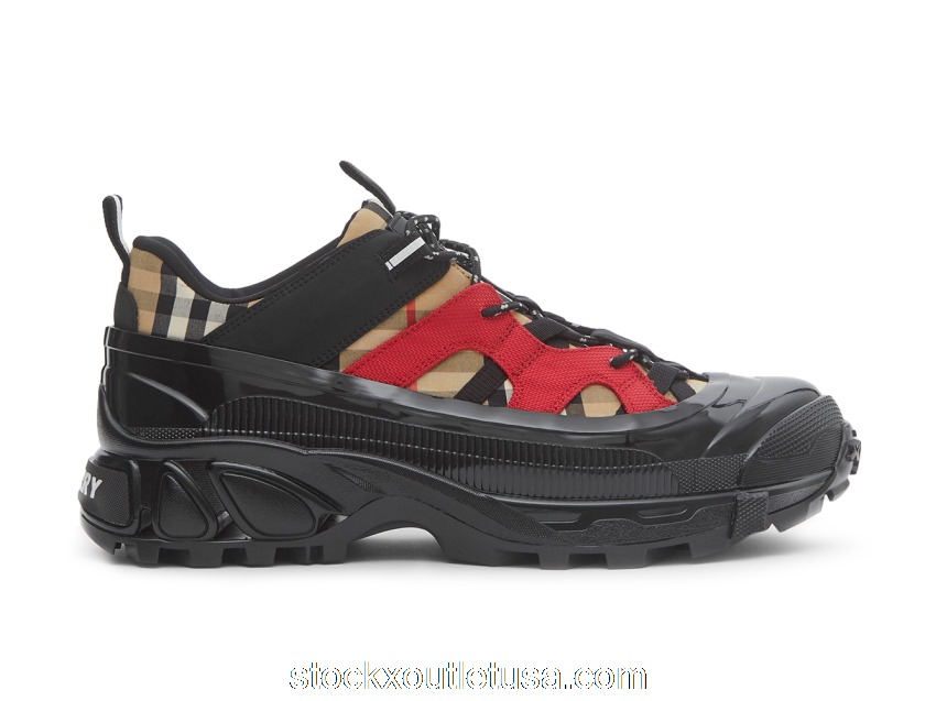 Outlet Burberry Arthur Vintage Check Cotton Nubuck Black Red Archive Beige 80217721