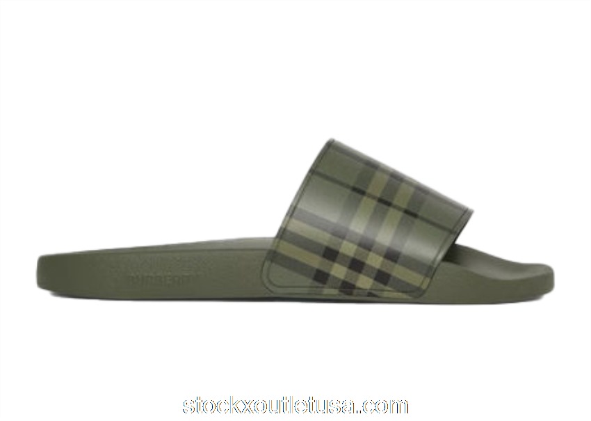 Outlet Burberry Embossed Logo Slides Military Green 80427111