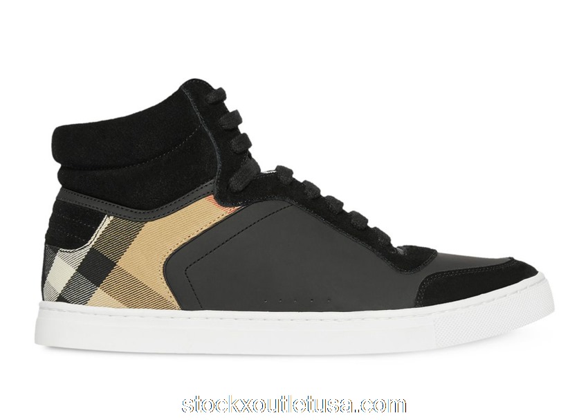 Outlet Burberry House Check High Top sneakers Black Archive Beige 8024122
