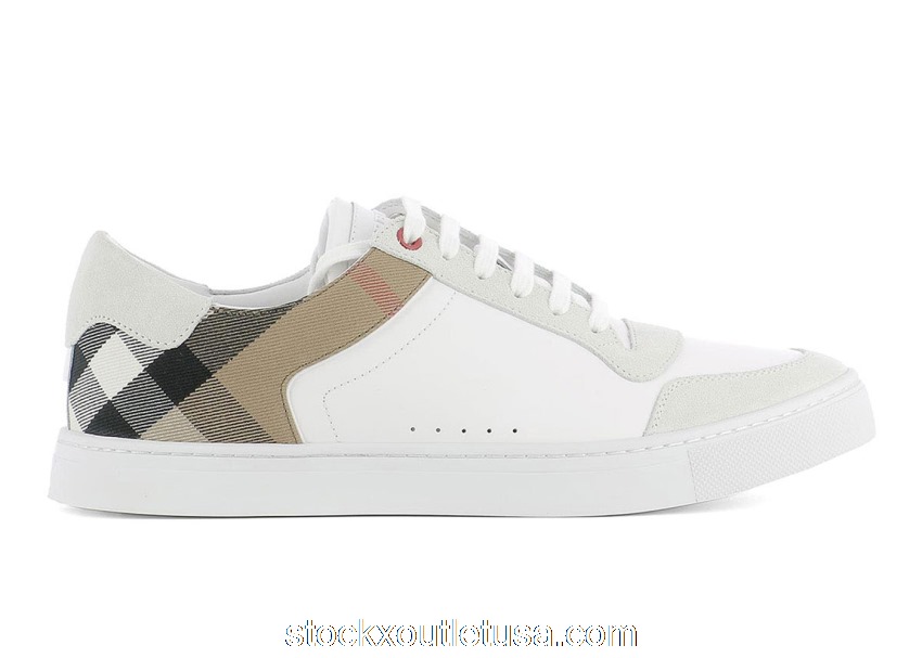 Outlet Burberry Leather Suede and House Check Sneakers Optic White 4054022