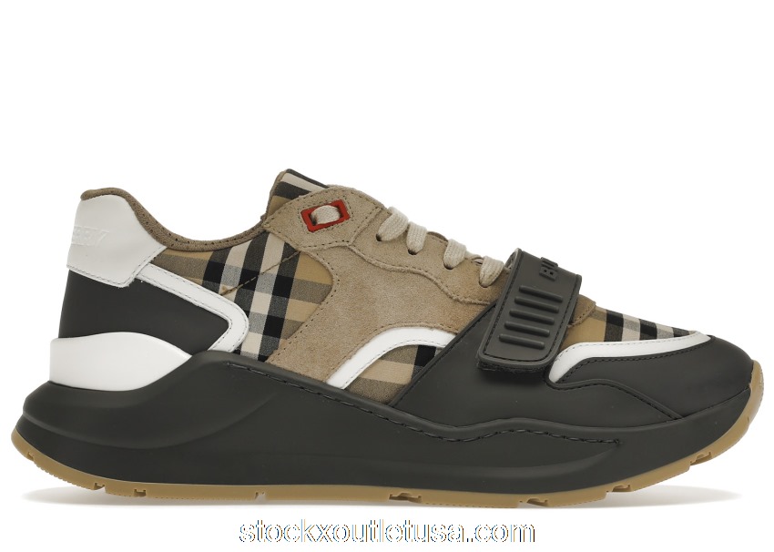 Outlet Burberry Ramsey Vintage Check Suede Leather Sneakers Grey Archive Beige 80310981