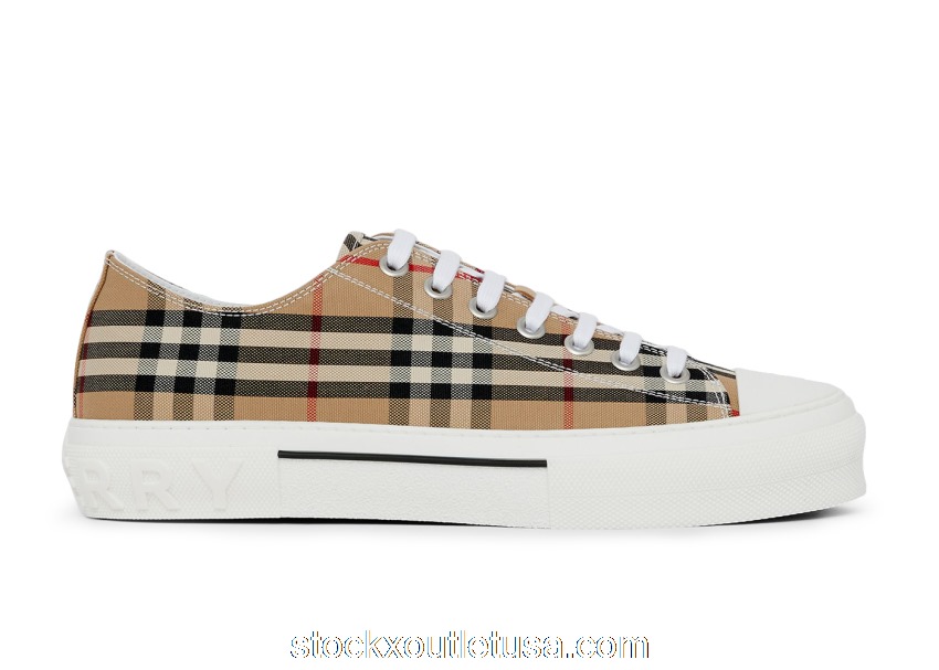 Outlet Burberry Vintage Check Cotton Sneakers Archive Beige White 80497451